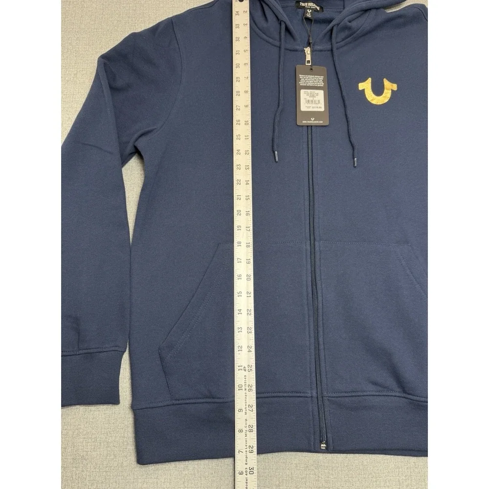 True Religion Buddha Zip Hoodie Navy Blue Jacket Sweatshirt Full Zip New Large